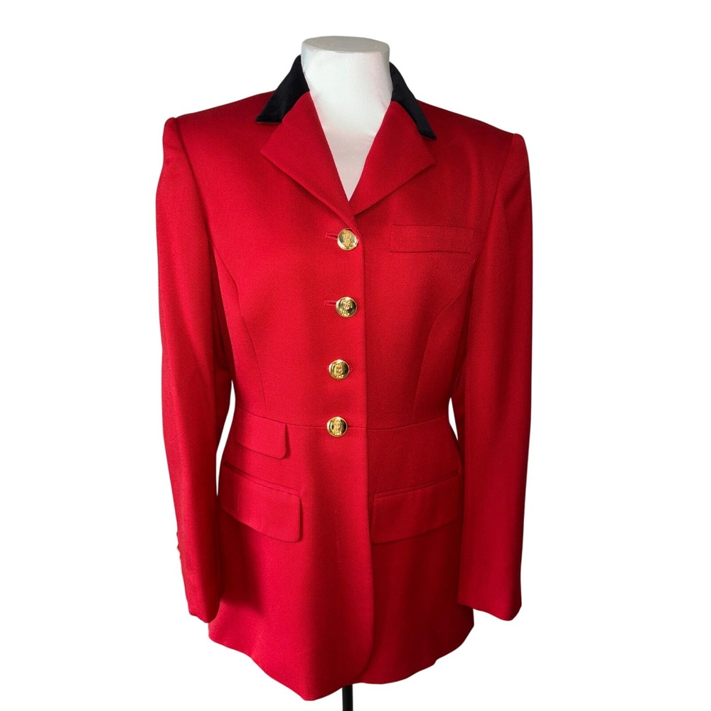 Ralph Lauren Vintage 90s Red Equestrian Riding Jacket Velvet Collar Blazer Sz 4